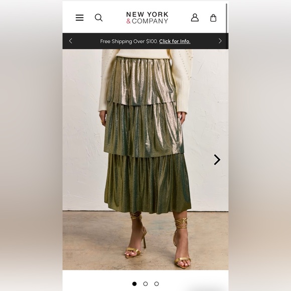 NWT NY&Co Foil Ribbed Gold Midi Skirt size XS - Picture 1 of 8